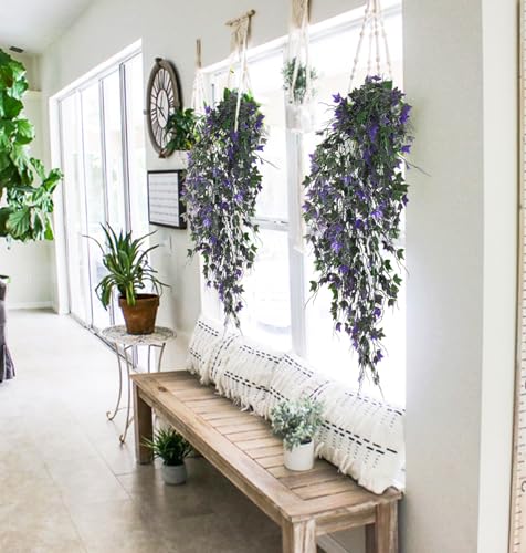 RECUTMS Artificial Ivy Vines Fake Plants Artificial Hanging Plants Faux Hanging Ivy Leaves Fakel Plants UV Resistant Plant for Outdoor Terrace Garden Indoor Bathroom Wall Decor(Purple) - color: Purple, size: Hanging Ivy