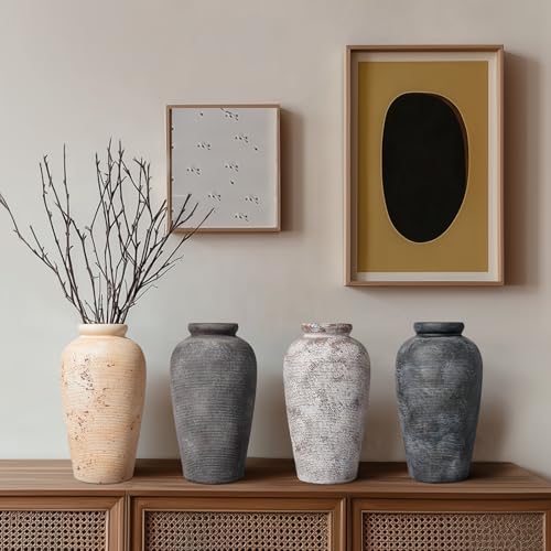 Rustic Vase, 11 inch Large Terracotta Flower Vase, Farmhouse Ceramic Pottery, Distressed Farmhouse Decor for Living Room, Shelf, Entryway, Room Decor, Black Bronze - color: Rustic Bronze