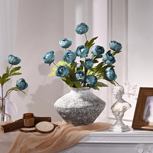 Waipfaru 6 Pcs Faux Peonies Artificial Flowers for Vase, 27" Fake Silk Peonies Flowers for Wedding, Vase Filler Blue Flowers for DIY Bouquets Centerpieces Bridal Shower Office Decor - color: Blue, size: 6Pcs