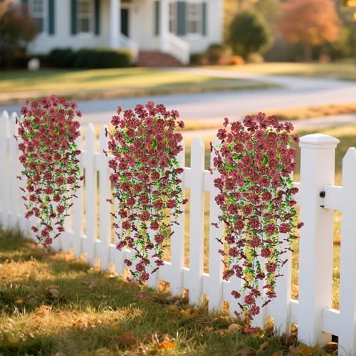 Ammyoo Artificial Mums for Outdoors Fake Hanging Flowers for Decoration, 2 PCS Silk Daisy Flower Realistic Faux Plants UV Resistant for Porch Patio Window Yard Outside Decor(Brown) - color: Brown