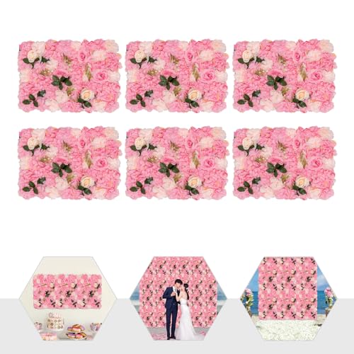 DNYSYSJ Flower Wall Backdrop, 6PCS 23.62" x 15.75" x 0.79" Lifelike Flowers Panel Pink Silk Fabric Dahlia Rose Greenery Aquatic Plants 3D Wall Flowers Wall Decor Flower Wall Panel Set - color: Pink Rose & Greenery, size: 6 pieces