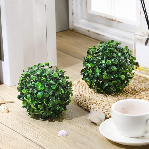Hotop 2 Pcs 5 Inch Artificial Plant Topiary Ball 4 Layers Garden Spheres Boxwood Balls Artificial Topiaries Spheres Decorative Plants for Backyard, Balcony, Garden, Indoor Outdoor Decor(Green) - color: Green, size: 5 Inch