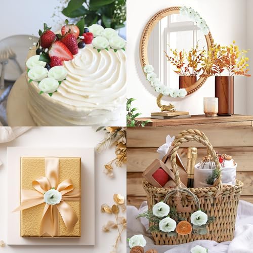 SITUMEIZI 100 Pcs 1.3 inches Mini Rose Head White Artificial Roses Fake Silk Flower Ivory White for Wedding Decor, Graduation Cap, Cake, DIY Flower Wall Mother's Day Home Party Decor - color: Ivory-white