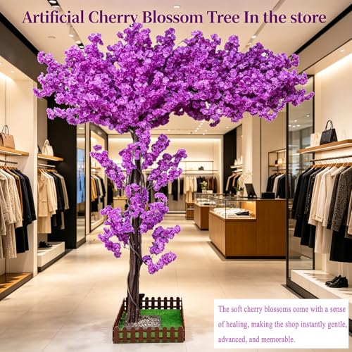 Large Artificial Cherry Blossom Trees 6.6ft Purple Indoor Outdoor Home Decor,Handmade Fake Faux Cherry Blossom Tree for Wedding Party Office Shopping Mall Hotel Restaurant Graden Living Room - color: Purple, size: 6ft 7in
