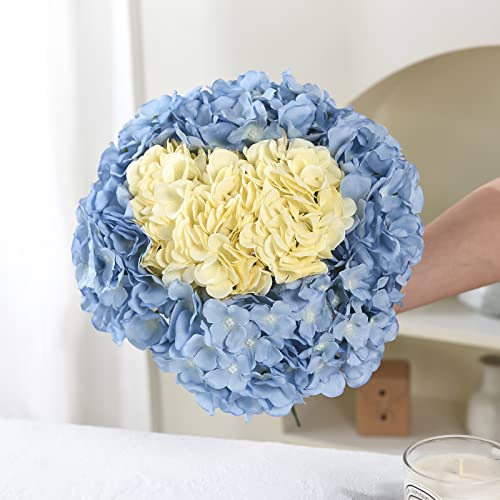 10PCS Artificial Hydrangea Flowers, Fake Hydrangea Silk Flowers Heads with Stems for Wedding Home Party Shop Baby Shower Decoration-Light Blue - color: New-light Blue
