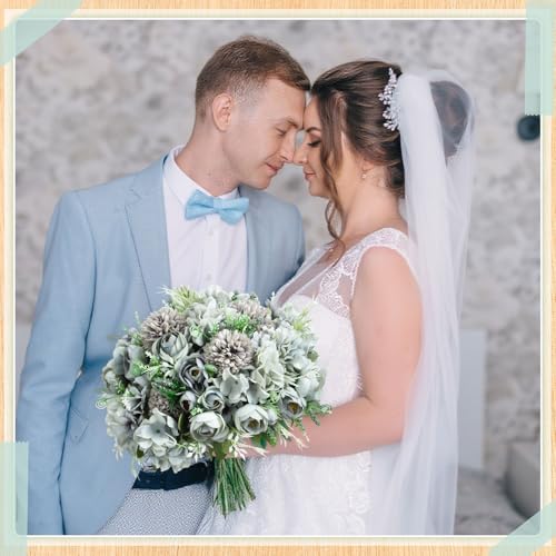 Tigeen Peonies Artificial Flowers Faux Roses Silk Flowers Hydrangea Artificial Bouquet for Wedding Table Centerpiece Floral Vase Home Office Bridal Decor(Pastel Blue,24 Bundles) - color: Pastel Blue