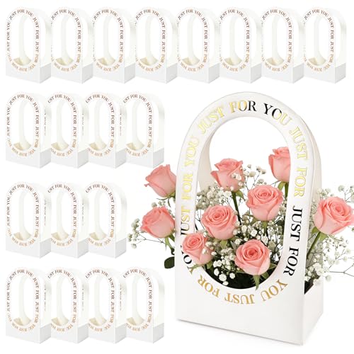 ARPOVIST 20 Pack Flower Arrangement Boxes, Foldable White Bouquet Box Bags with Handle, Floral Gift Box for Bouquets, Wedding Flower Packaging, Florist Supplies for Birthday Valentine's Day - color: White, size: 1 Count (Pack of 20)
