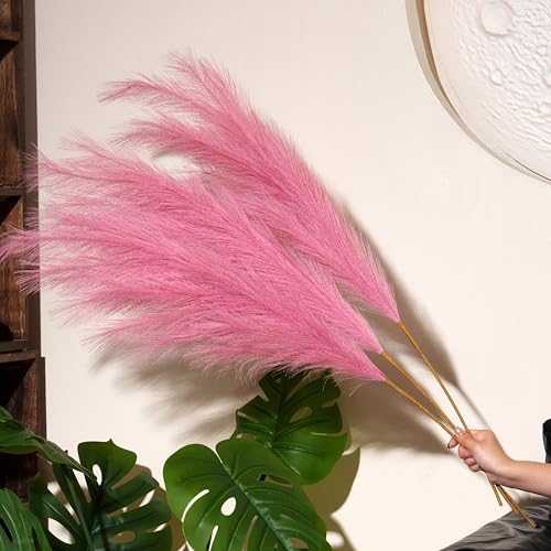 Premium Faux Dark Pink Pampas Grass – 43.3" Tall Fluffy Decor, 8pcs 18-Branch One-Piece Stems No Assembly, Luxury Silk-Feel Feather Flowers for Wedding Boho Home Decor (Magenta, 8 Stems / 110cm) - color: Faux Dark Pink, size: 8pcs 43.3"(110cm)