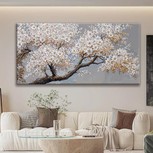 Large Wall Art Decor Modern White Flowers On Tree Artwork Prints Decor Ready To Hang Canvas Wall Art For Living Room Office Bedroom Wall Decor Kitchen 29x58 Inch - color: White Brown, size: 58"L x 29"W