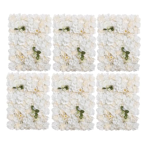 3D Flower Wall Backdrop - 6Pcs 16×24 Inch Artificial Rose Panels White Silk Floral Decor for Home Party Wedding Anniversary Birthday Photographic Studio Background & Decorative Fences - color: White, size: 6PCS-16x24
