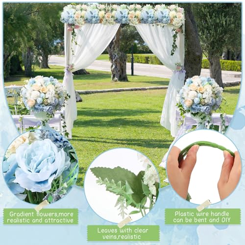 Tigeen Artificial Flowers Artificial Peonies Silk Flowers Faux Peony Fake Peony Silk Hydrangea Bouquet for Wedding Table Centerpiece Floral Vase Decor(White,Blue,12 Bundles) - color: White,blue