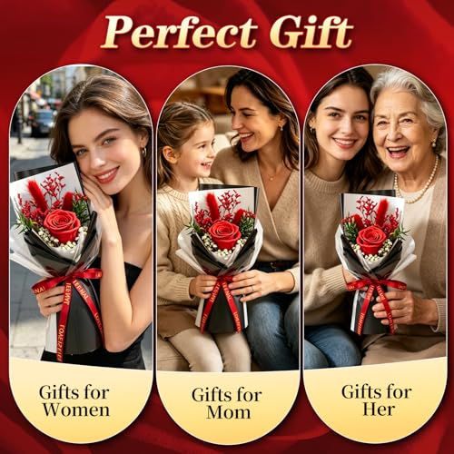 Preserved Flowers for Delivery,Red Rose Bouquet Gift for Women and Mom,Preserved Flowers Bouquet,Birthday Flowers Gifts for Her Grandma Wife Friends,Roses Gift Valentine’s Day Mothers Day Anniversary - color: Red-bouquet