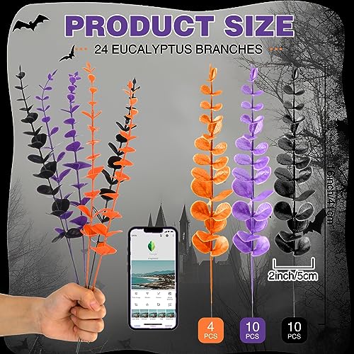 Yinder 24 Pcs Eucalyptus Flowers Artificial Stems Faux Halloween Flowers Eucalyptus Branches Stems Fake Leaf Plants for Wedding Flower Home Farmhouse Decor (Bright Color) - color: Bright Color