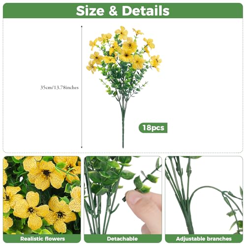 Roberly Artificial Flowers for Outdoors, UV Resistant Silk Faux Flowers Daisy with Eucalyptus Greenery Stems Fake Plastic Plants for Spring Summer Patio Garden Home Decor, 18 Bundles, Yellow - color: Yellow