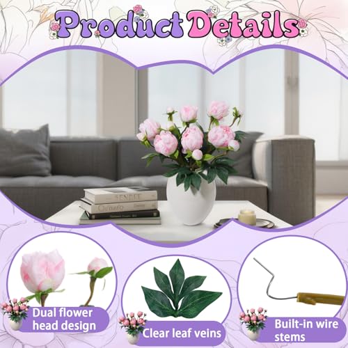 ucky 6PCS Pink Peonies Artificial Flowers, Realistic 2 Heads Silk Peonies with Stems & Buds, 17.51" Faux Peony Bouquets for Wedding Centerpieces DIY Home Table Vase Decor - color: Pink