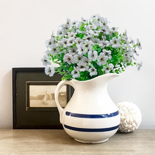 Artificial Flowers for Outdoors,UV Resistant 20 Bundles Fake Outdoor Flowers Plastic Flower Shrubs No Fade Outside Faux Plants for Home Inside and Outside Decor(White) - color: White, size: 20 Bundles