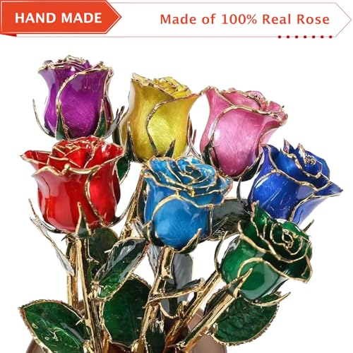 AliveRose Valentines Day Gifts for her, 24K Gold Rose Made from Real Rose - Unique Design 24K Dipped Roses for Anniversary Valentines Mothers Day Birthday Gifts (Red Original with Crystal Vase) - color: 1. Red Original Rose With Crystal Vase