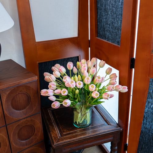 Artificial Tulips Flowers,Soft Touch Latex Bouquet, Fake Tulips,Spring Wedding Home Room Table Centerpiece Decor - color: 40pcs Peach Pink Set(no Vase)