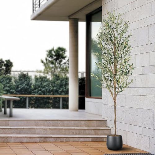 Artificial Fake Olive Tree 7FT Tall 1Pack Faux Silk Olive Tree for Home Living Room Office Decor Faux Artificial Plants Indoor Fake Potted Plants with Fruit & Free Moss - size: 7ft