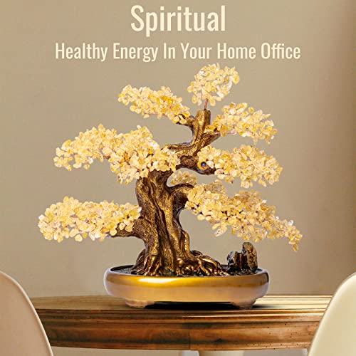 Natural Citrine Gemstone Crystal Bonsai Tree of Life Large Feng Shui Money Chakra Tree for Luck and Wealth Desk Decoration(1,251 Gem Count) - color: Citrine Crystal