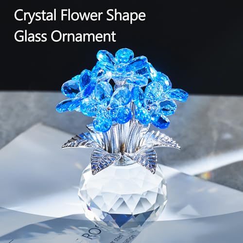 Blue Crystal Flower Glass Gifts for Sister Girlfriend Women Girl Wife,Crystal Flowers Bouquet Collectible for Wedding Anniversary Mom from Daughter Son (Blue Flower 02) - color: Blue