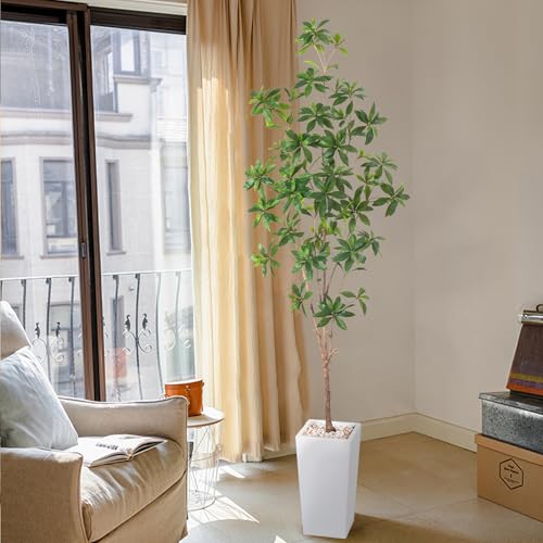 HAIHONG Artificial Brave Ficus Tree 6FT-Faux Tree with White Tall Planter-Fake Potted Tree with Silk Leaves-Tall Artificial Plants for Home Office Living Room Hallway Decor Indoor