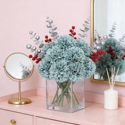 Kimura's Cabin 20Pcs Fake Mums Flowers Artificial Silk Chrysanthemum Ball Flower for Wedding Party Home Kitchen Table Core DIY Decoration Bouquets (Dark Blue) - color: Blue