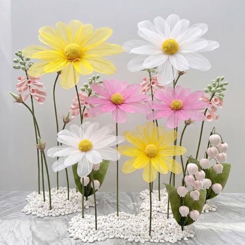 6 Pcs Colorful Large Daisy Flowers for Decoration 12'' 15.8'' 20'' Giant Silk Artificial Flower Fake Daisy for Wedding Garden Birthday Party Bridal Baby Shower Decor, Rod is Not Included - color: White, Yellow, Pink
