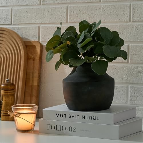 SIDUCAL Ceramic Decorative Flower Vase, 5.39 inch Pottery Farmhouse Rustic Vase, Small Terracotta Vases for Home Decor, Table, Living Room, Bathroom, Shelf, Mantel Decoration, Black Bronze - color: 106-black Bronze