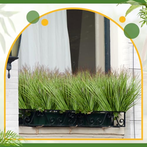 Giegxin 48 Pcs Faux Grass Plants Artificial Shrubs Wheat Grass UV Resistant Fake Greenery Faux Weed Artificial Tall Plants for Outdoor Indoor Home Window Decor
