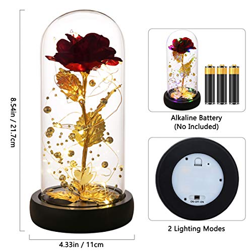 Valentines Day Gifts for Her,Valentines Gifts for Women,Flowers for Delivery Prime,Flower Galaxy Artificial Flower Light Up Rose in A Glass Dome,Anniversary Mothers Day, Birthday Gifts - color: 24k Red Rose