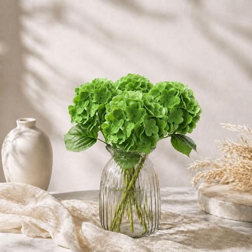 4 Pcs Faux Hydrangeas Real Touch Hydrangea Artificial Flowers Latex Large Fake Flower Long Stems for Wedding Home Party Table Centerpieces Decor (Green) - color: Green