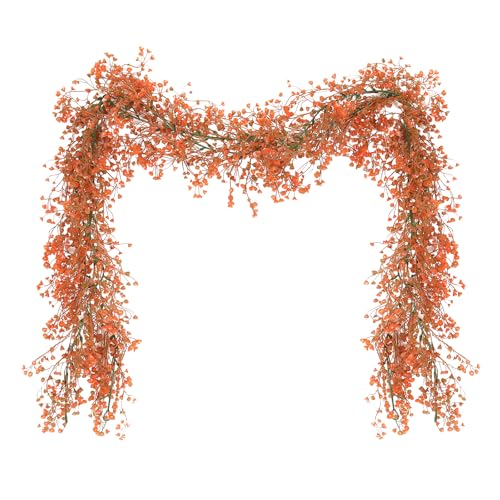 RECUTMS Artificial Fall Garland Faux Greenery Ivy Garland Hanging Fake Plant Faux Ferns for Home Garden Wedding Party Farmhouse Mantle Table Centerpiece Autumn Indoor Outdoor Decorations - color: Fall Orange-garland