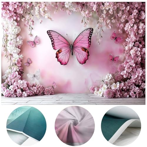 6x4ft Flower Butterfly Wall Backdrop Pink Floral Princess Girl Birthday Party Photography Background Photo Backdrop Art Wedding Banner Photo Studio Props - color: Pink02, size: 6X4FT