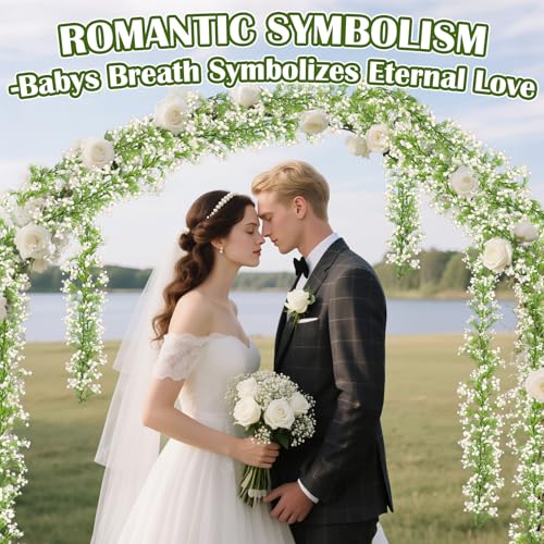 RAINFLOW 5.9Ft Babys Breath Artificial Flowers Garland - 1PCS Lush Baby Breath Flowers Artificial Bulk Vines, White Flower Garlands for Wedding Arch Party Fireplace Backdrop Indoor Outdoor Decor