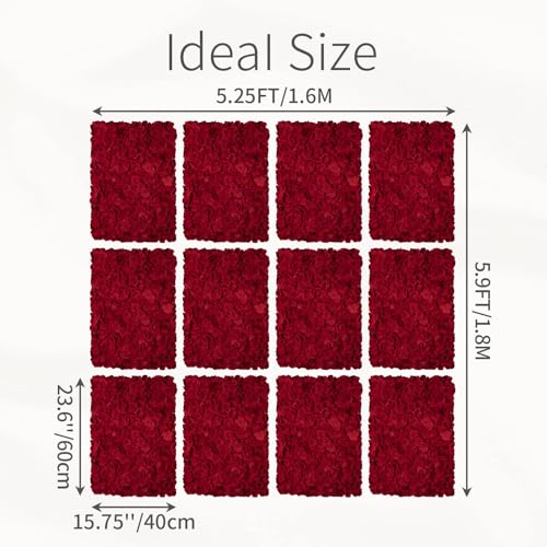 Flower Wall Panel Backdrop: 12 Pcs 24 x 16 Inch Red Artificial Hydrangea Floral Panels - color: Red, size: 12 PCS