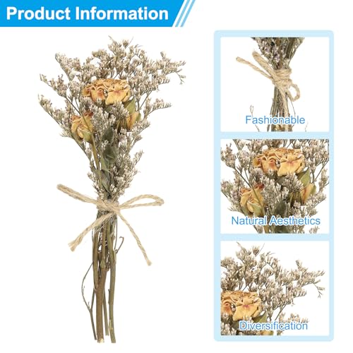 PATIKIL Mini Dried Flower Bouquet, 6 Pcs Rose Natural Wildflower with Stem Decor Baby's Breath Boho Floral Plant Flower for Crafts DIY Photo Props Gift Wedding Decor, Cream - color: Cream