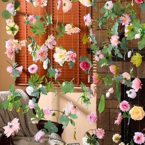 XunYee 6 Pcs 35.4 ft Flower Garlands Artificial Wildflower Vines Floral Hanging Backdrop Fake Flower Garlands Faux Silk Wildflower Vine for Wedding Bridal Shower Home Garden Wall Arch Decor(Blossom) - style: Blossom