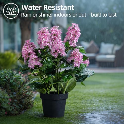2 Pack Large Artificial Hydrangea Plants UV Resistant Fake Plastic plantas Flowers Trees Indoor Outdoor Realistic Floor Plants Faux Tree for Home Porch Garden Office Porch Patio Front Bonsai Decor - color: 9 Heads, size: 26 IN Pink