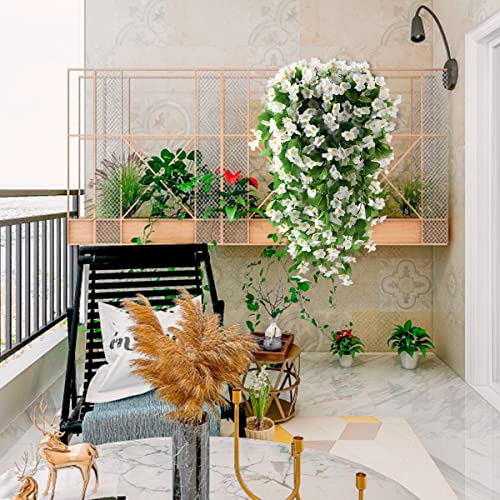 ZFProcess Artificial Fake Hanging Flowers Plants for Outdoor Spring Summer Decoration, 2PCS Faux Silk Violet UV Resistant Look Real Trailing Vines for Outside Home Planter Porch Patio(White) - color: A White