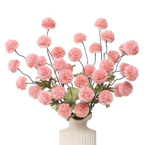 DuHouse 6pcs Artificial Flowers Faux Silk Pompon Mum,Silk Small Mini Chrysanthemum Ball with Stems for DIY Bouquets Centerpieces Vase Home Table Kitchen Decorations(Blush) - color: Blush, size: 6pcs