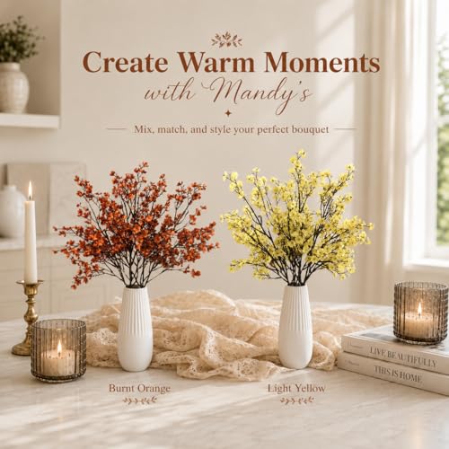 Mandy's 6 Bundles Artificial Light Yellow Baby’s Breath Flowers | 18.5 Inch Silk Gypsophila European Style Modern Home Decor Centerpiece Neutral Wedding Flower Arrangements - color: Light Yellow
