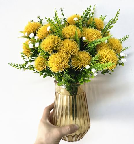 CATTREE Artificial Dandelion Plants, Plastic Flowers Shrubs Bushes Fake Grass Wedding Indoor Outdoor Home Garden Verandah Centerpieces Arrangements Party Decoration Planting Filler - Yellow 4 Pack - color: Dandelion-yellow-4 Pack