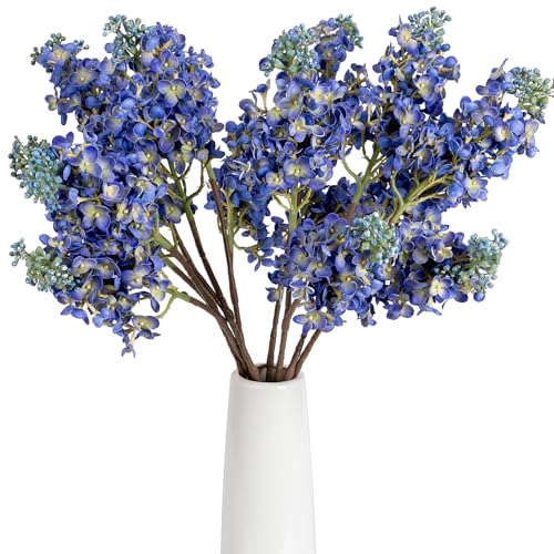 4PCS 25.6inch Lilac Artificial Flowers Blue Fake Delphinium Long Stem Real Touch Flower Faux Lilac Floral Arrangement for Tall Vase Table Centerpieces Wedding Garden Home Decoration（Blue） - color: 25.6inch Blue
