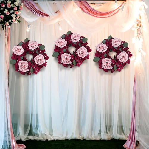 Artificial Flower Candle Rings - 6 Inch Inner Rose Floral Wreaths for Wedding Bridal Event Table Centerpieces Backdrop Decorations (Burgundy & Dusty Pink, 6 X Candle Rings) - color: Burgundy & Dusty Pink, size: 6 X Floral Wreaths