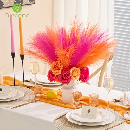 Alecono Pampas Grass 17in 𝟯𝟬𝙋𝙘𝙨, Orange and Hot Pink Artificial Faux Fluffy Pampas Grass Decor for Home Wedding Centerpieces Party - color: Hot Pink, Orange, size: 30pcs