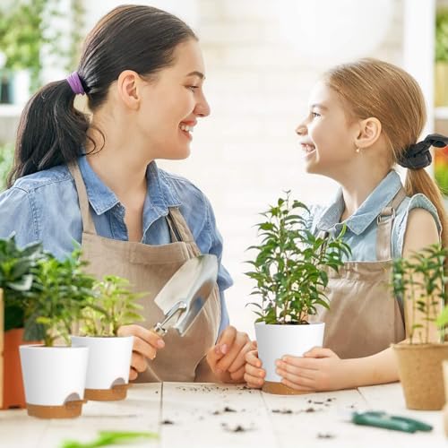 WSMKSZ 7/6.5/6/5.5/5/4 inch Self Watering Pots for Indoor Outdoor Plants, 6 Pack Plastic Flower Planters with Drainage Holes and Removable Saucers, Plant Pots with Wicking Rope, White Brown - color: White Brown, size: 7+6.5+6+5.5+5+4inch 6pcs