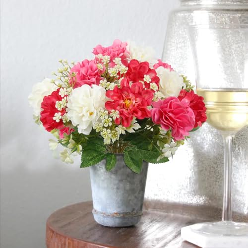 3 Pcs Silk Cemetery Flowers Artificial Geraniums for Outdoors UV Resistant Rose Red Artificial Topiary Potted Faux Flowers for Planters Outdoor Hanging Front Porch Garden Patio Grave Decor - color: Pink