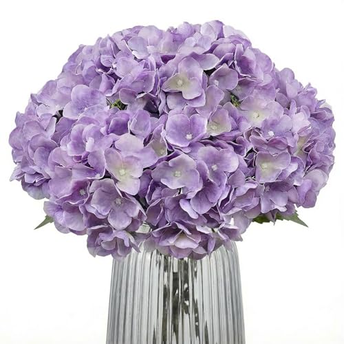 2Bouquets Artificial Fake Flowers Plants Silk Hydrangea Arrangements Wedding Bouquets Decorations Plastic Floral Home Kitchen Garden Party Festival Bar DIY (Lavender,5 Flower Heads) - color: Lavender,5 Flower Heads