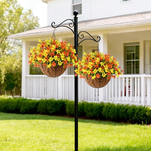 INQCMY Artificial Hanging Flowers for Outdoors, 5 Bundles UV Resistant Artificial Hanging Baskets,All Weather Fake Flowers for Patio, Porch, Yard, Window Box,Home for Spring Summer Decoration. - color: Yellow Orange